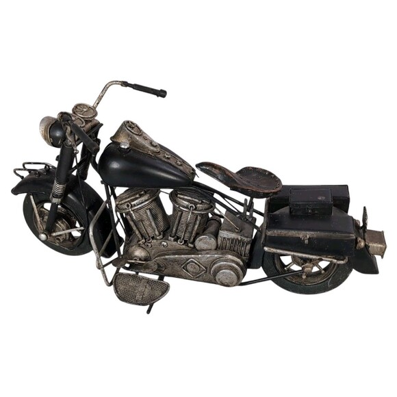 Vintage 1940s Aged Black Metal Motorcycle Model 15''x 8'' X 5'' Display Piece - Picture 1 of 17